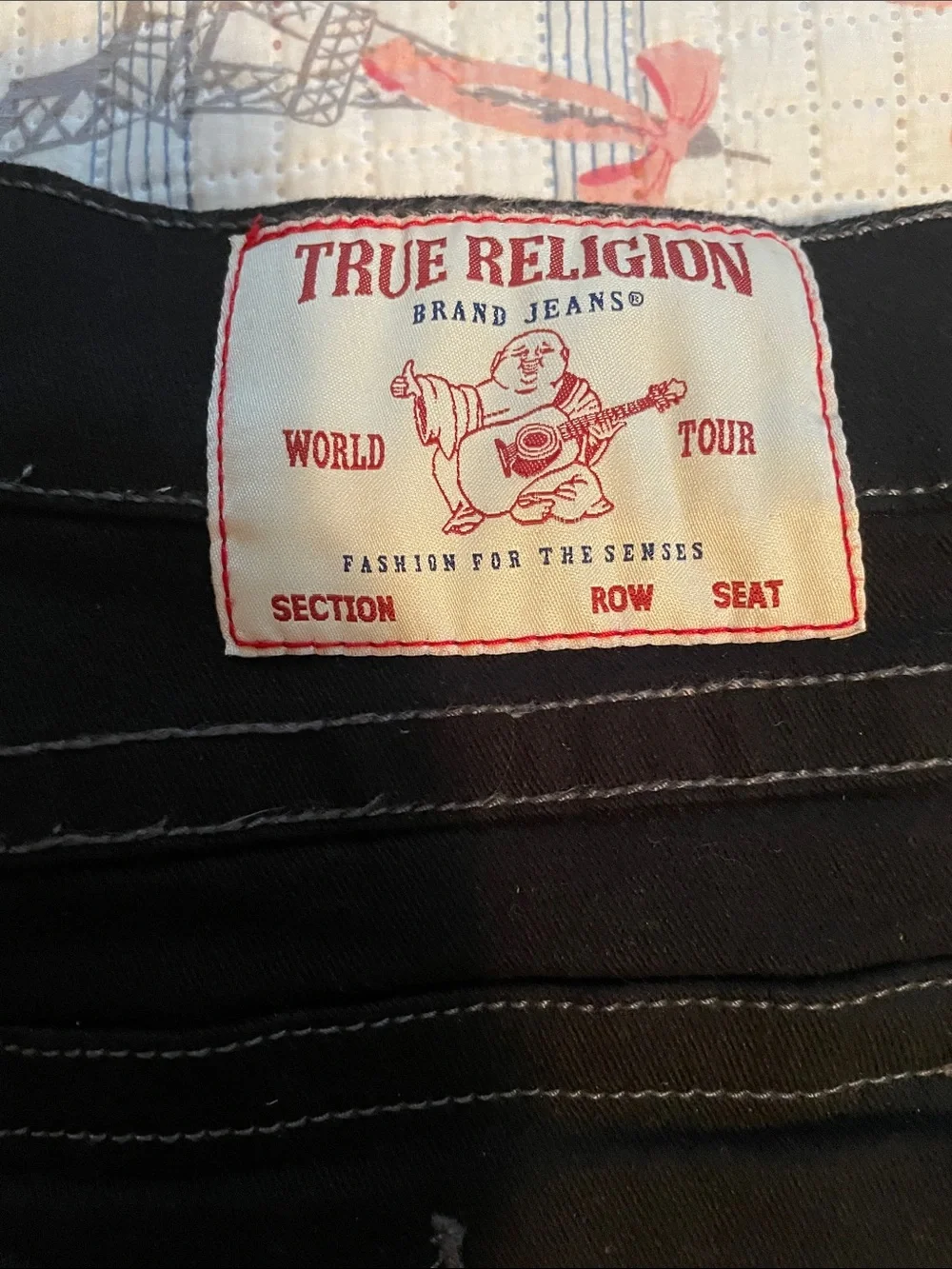 True Religion Black Denim Jeans with Contrast Stitching